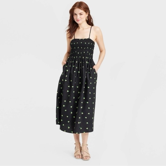 a new day Dresses & Skirts - A New Day Black Dress with Lemon Floral Pattern